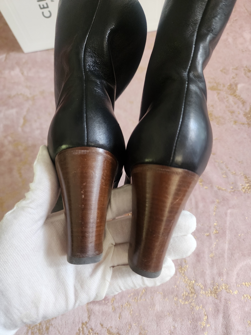 CELINE | Black Leather Wrap Ankle Boots - Picture 9 of 15